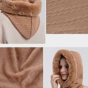 cabelknit fuzzy fake hood head scarf windproof warm cap